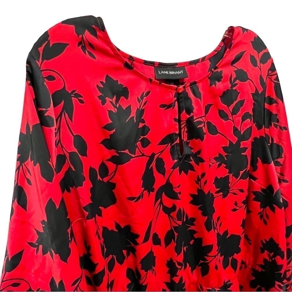 LANE BRYANT Elegant Black & Red Floral Career Blouse, Keyhole Button, Size 24 - Picture 7 of 12